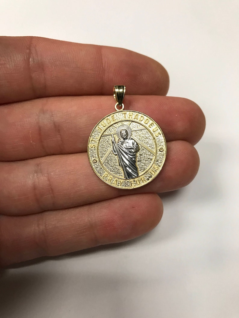 Large Solid Gold Saint Jude Pendant with Option to Add Gold Chain 14k Rose Gold Saint Jude Pray For Us Medallion Necklace
