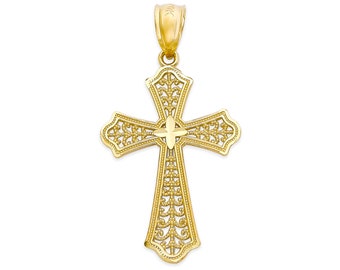 Ice on Fire Jewelry 10k Gold Dainty Cross Pendant 
