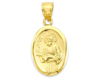 Solid Gold Saint Jude Pendant: 10k/14k Oval Religious Medal, Protection Jewelry