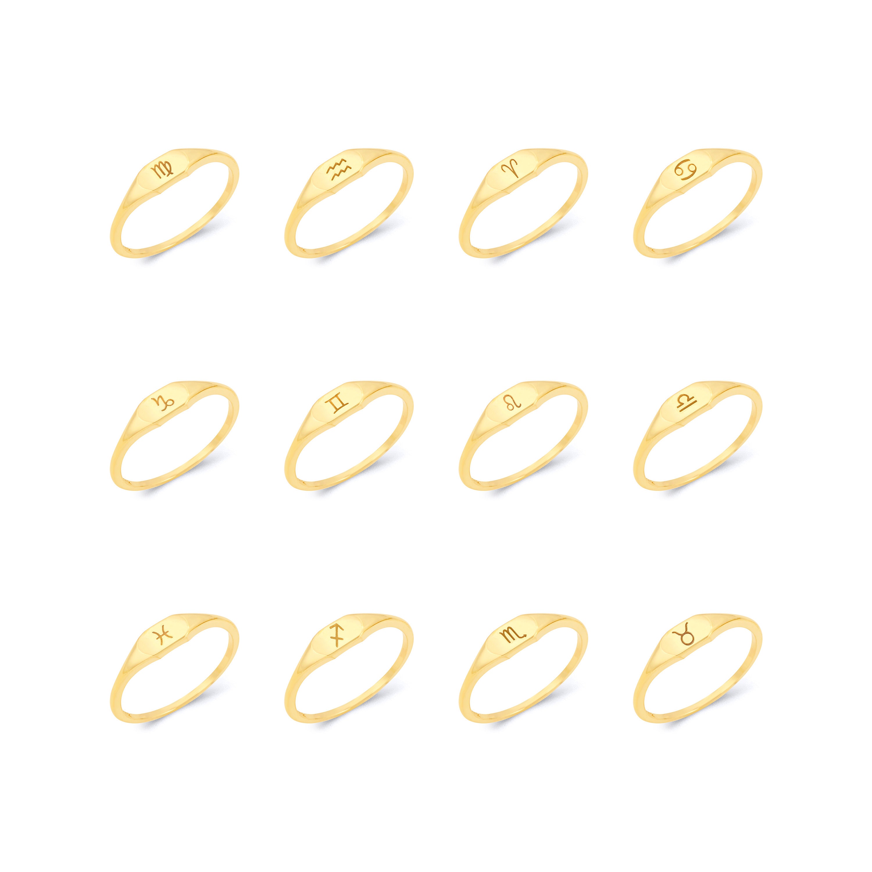 14k Gold Zodiac Ring Custom Real Solid Gold Stacking Etsy