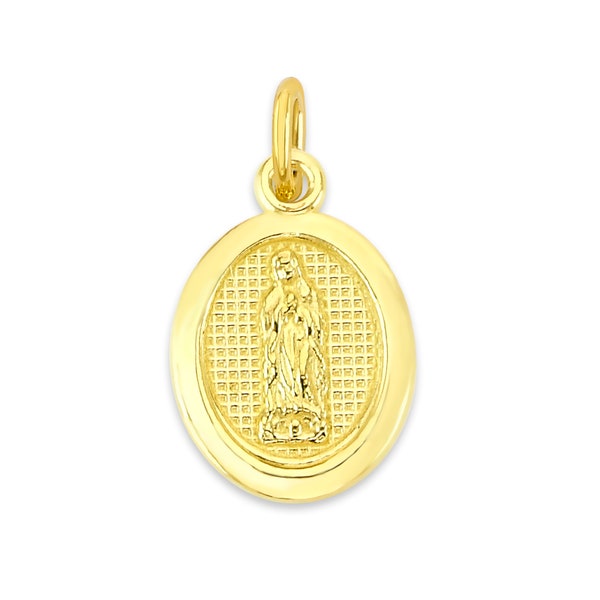 Mini Real Solid Gold Guadalupe Charm Available in 10k or 14k Gold, Micro Virgin Mary Charm to attach to Charm Bracelet or Necklace