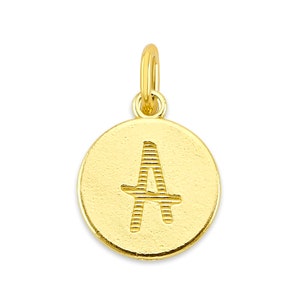 Dainty Real Solid Gold Initial Charm for Engraving Available in 10k or 14k, Double-sided Personalized Cute Charm to attach to Charm Bracelet