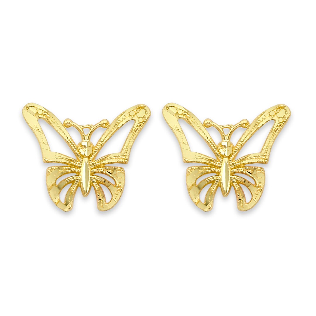 Real Solid Gold Butterfly Stud Earrings in 10k or 14k Gold, Dainty