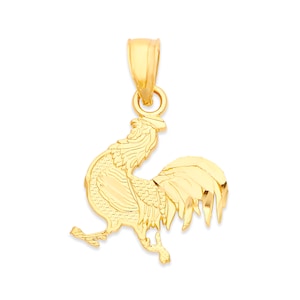 Real 14k Solid Gold Rooster Necklace for Lunar New Year, Chinese Zodiac Jewelry Rooster Charm Zodiac Jewelry, Pendant with Gold Rolo Chain