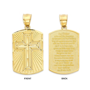 Solid 10k/14k Gold Lord&#39;s Prayer Cross Pendant: Spanish Religious Jewelry