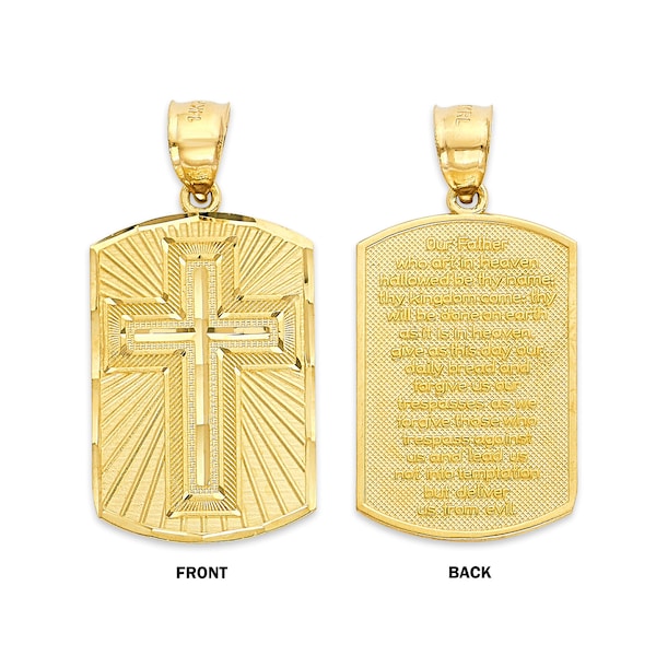 Real Solid 10k of 14k Gold The Lord's Prayer Hanger voor Ketting Goud Spaans Gebed Kruis Dog Tag Charme Religieuze sieraden voor hem en haar