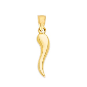14k Solid Gold Italian Horn Pendant: Cornicello Good Luck Charm