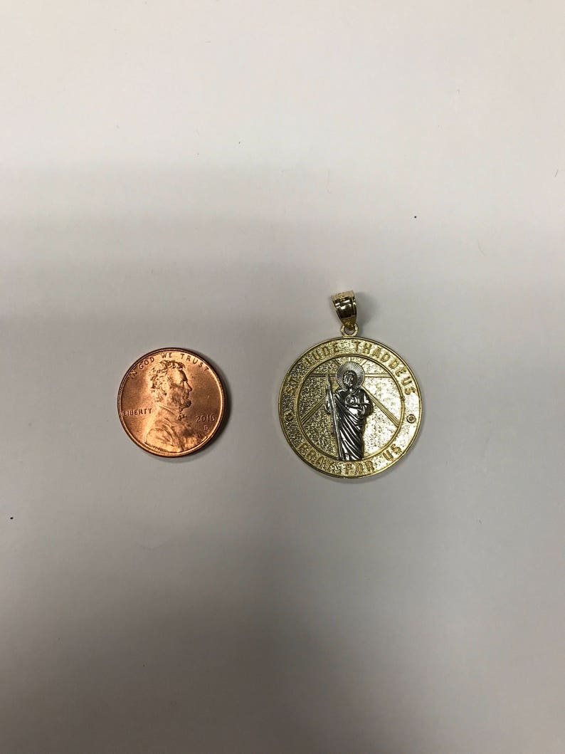 Large Solid Gold Saint Jude Pendant with Option to Add Gold Chain 14k Rose Gold Saint Jude Pray For Us Medallion Necklace