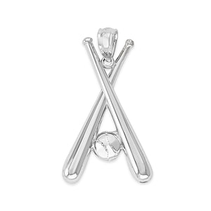 Peut inclure: Pendentif de baseball en argent avec deux chauves-souris croisées et un ballon de baseball au centre.