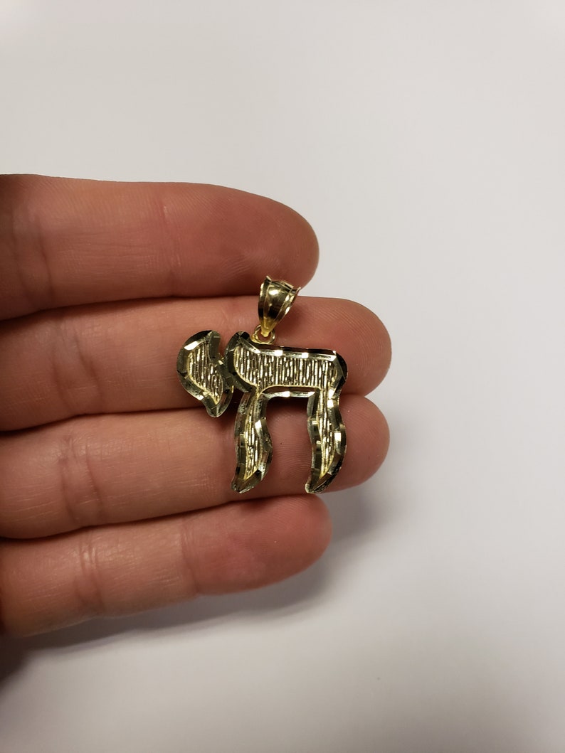 10k Black Rhodium Gold Chai Pendant Men Large Pendant Jewish Jewelry Chai Jewelry Gift for Him Religious Jewelry with Diamond Cut Finish