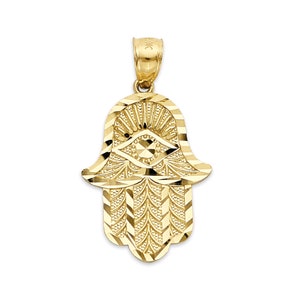 Solid Gold Hamsa Pendant for Necklace, 10k or 14k Gold Evil Eye Jewelry for Protection Necklace Gold Hand of Fatima Good Luck Gift for Her