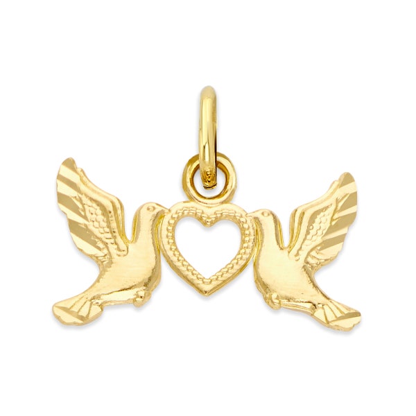 Charm inséparable en or massif 10 carats/14 carats avec coeur, pendentif colombe romantique détaillé, bijoux fins pour collier, cadeau d'anniversaire