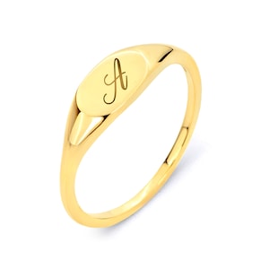 Bague initiale cursive en or véritable 14 carats, chevalière personnalisée en or massif véritable gravée de votre initiale, cadeaux bijoux pour elle, bague MIDI