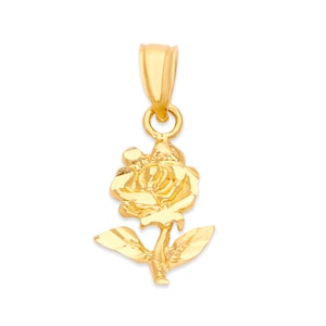 10k Solid Gold Rose Pendant Necklace: Diamond Cut Floral Jewelry