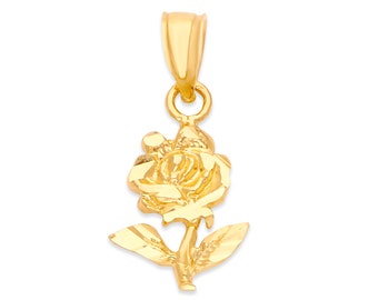 14k Real Solid Gold Rose Necklace, Flower Necklace for Women Rose Jewelry Gift Flower Pendant for Her Rose Pendant Gift, Floral Necklace