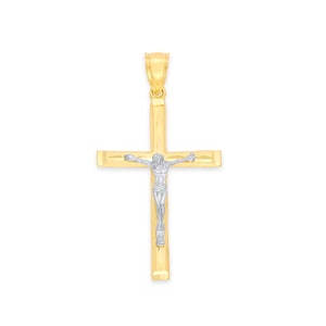 14k Gold Cross Pendant: Diamond Cut Crucifix, Religious Jewelry