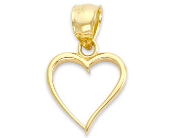 Real Solid Gold Heart Pendant Polish Finish in 10k or 14k Gold, Heart Necklace with Gold Chain Romantic Gift Personalized Room for Engraving