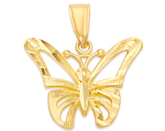 10k Real Solid Gold Butterfly Necklace, Butterfly Jewelry for Her Butterfly Pendant, Butterfly Wings Necklace for Women, Engraved Necklace