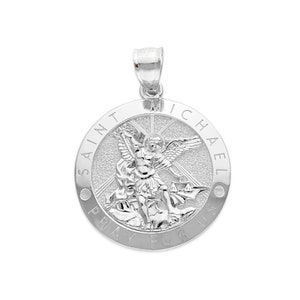 Large Silver St Michael Necklace, 925 Sterling Silver St Michael Pendant Protection Necklace Saint Michael Jewelry Religious Pendant Gifts