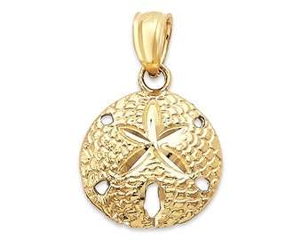 Real Solid 10k Gold Sand Dollar Pendant - Cute Gold Beach Jewelry