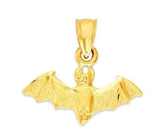 10k Solid Gold Bat Pendant: Animal Halloween Jewelry