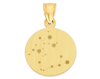 10k Real Solid Gold Engraved Coin Pendant with Constellation, Personalized Zodiac Jewelry Gifts for Her, Horoscope Jewelry for Women