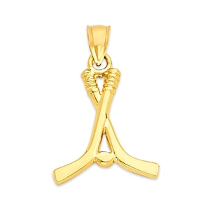 10k/14k Solid Gold Hockey Pendant Necklace - Gift for Hockey Dad