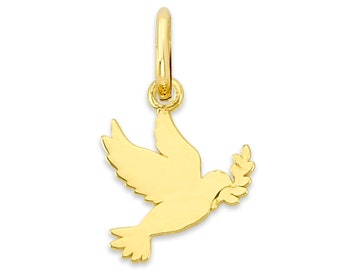 14k Real Yellow Gold Holy Spirit Dove Charm Pendant - Religious Jewelry, Approx. 14x17mm, 0.4 Grams
