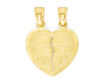 10k Gold Best Friend Heart Necklace,  Real Solid Gold Friendship Gifts BFF Gifts for Her Best Friend Jewelry, Gold Couples Necklace Jewelry