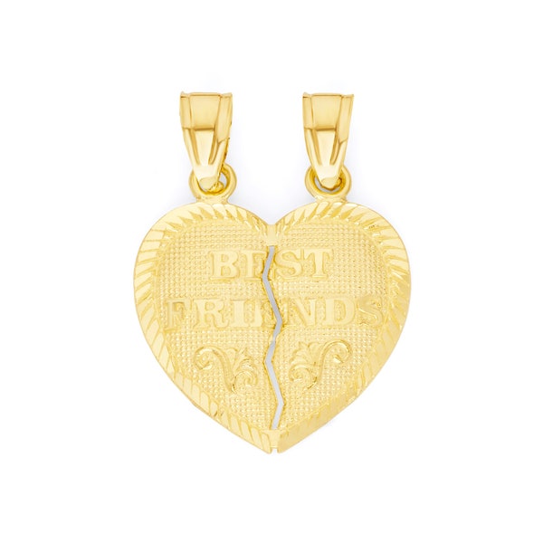 10k Gold Best Friend Heart Necklace,  Real Solid Gold Friendship Gifts BFF Gifts for Her Best Friend Jewelry, Gold Couples Necklace Jewelry