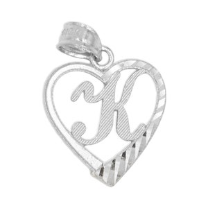 Colar com pingente de inicial de prata esterlina 925 com opção de adicionar corrente de prata, pingente com inicial de coração para ela, colar com inicial de prata