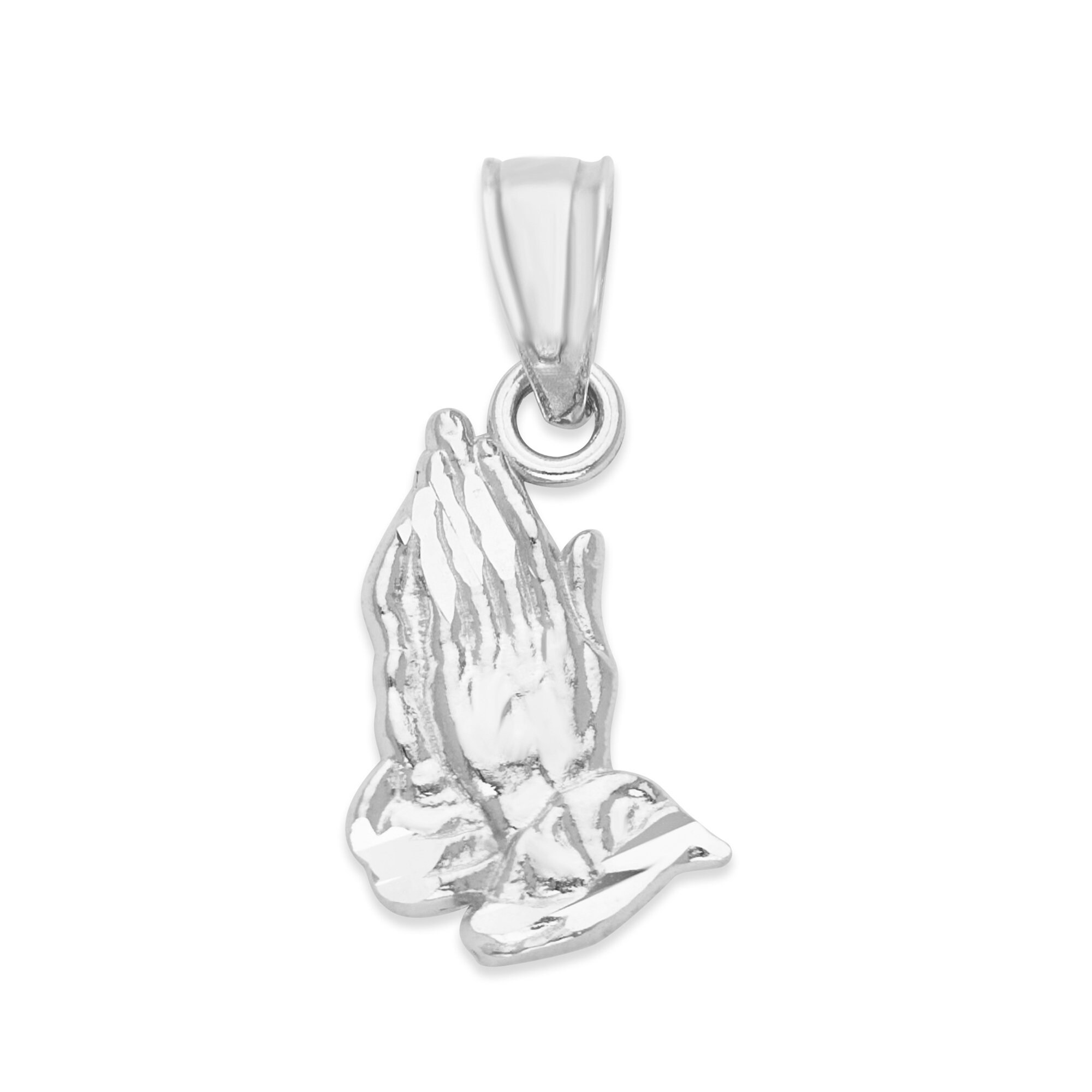 Silver 925 Pray Hand ＆Old school Chain Vintage Prayer Hands Sterling Silver Diamond Etched Pendant