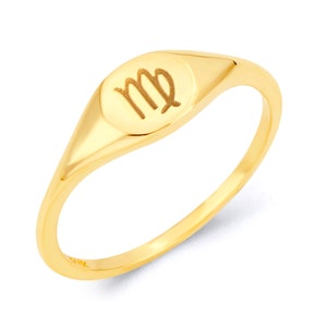 14k Solid Gold Zodiac Signet Ring: Personalized Horoscope Jewelry