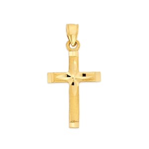 10k Gold Diamond Cut Cross Pendant: Dainty Religious Necklace