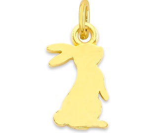 Mini Real Solid Gold Rabbit Charm Available in 10k or 14k Gold, Micro Charm to attach to Charm Bracelet or Necklace