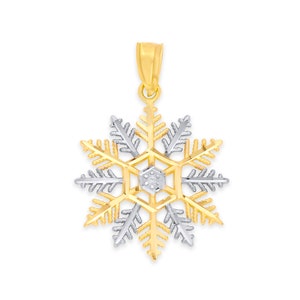 10k massief gouden sneeuwvlokhanger: tweekleurige wintersieraden