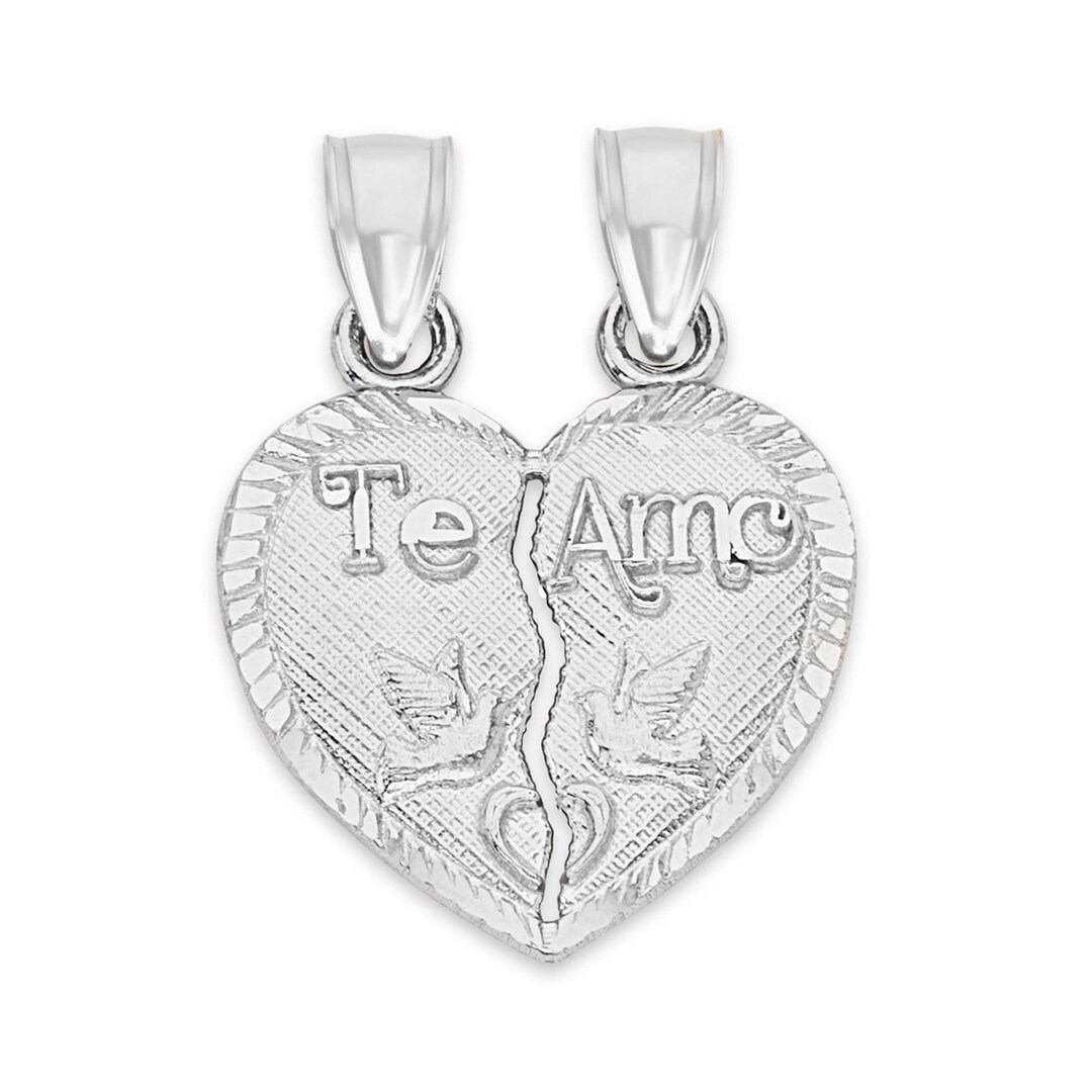 Silver Couples Necklace, Te Amo Half Heart Necklace 925 Silver Heart
