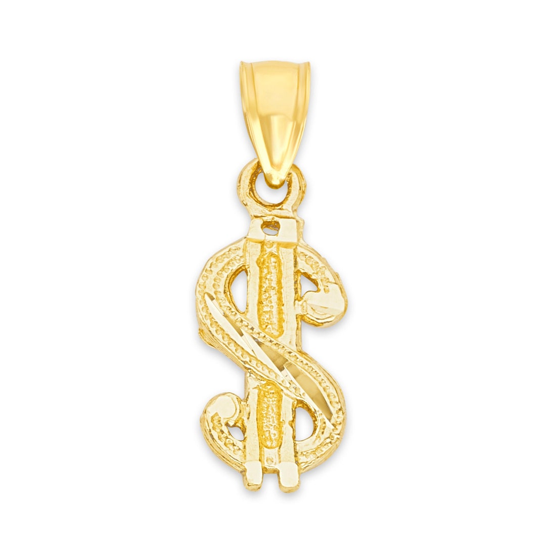 10k Real Solid Gold Dollar Sign Necklace, Money Necklace Dollar Sign