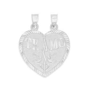 925 Sterling Silver Te Amo Breakable Heart Pendant Couples Jewelry, Sharable Necklace, Silver Break Apart Heart Pendant, Anniversary Gifts