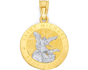 10k Real Solid Gold St Michael Necklace, St Michael Pendant Firefighter Gifts Protection Jewelry Police Gifts Engraved Saint Michael Pendant