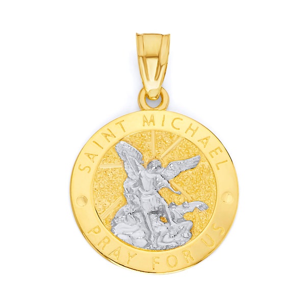 10k Solid Gold Saint Michael Pendant: Protection Jewelry Gift