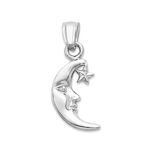 925 Sterling Silver Cresent Moon Pendant - Celestial Moon and Star Jewelry Gifts