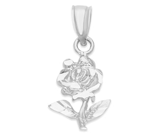 14k White Gold Rose Pendant - Elegant Floral Charm - Timeless Blossom Jewelry - Romantic Gift for Her - Delicate Nature-Inspired Accessory