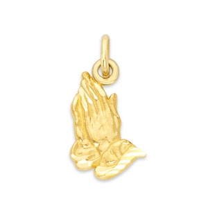 Real Solid Gold Prayer Hands Charm in 10k or 14k Gold, Dainty Religious Charm Gifts for Bracelet or Necklace Finished in Diamond Cut