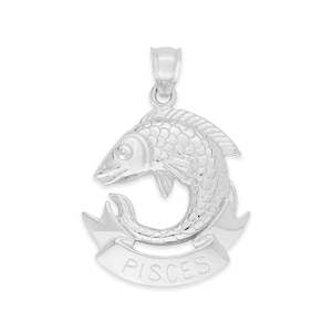 Silver Pisces Pendant, Large 925 Sterling Silver Pisces Zodiac Charm for Necklace, Perfect for Layered Necklace, Unisex Zodiac Jewelry