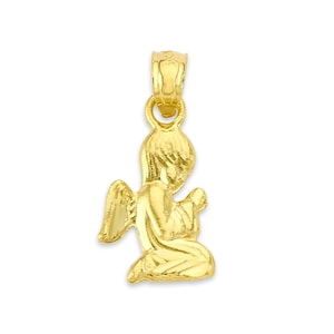 Solid Gold Angel Pendant Available in 10k or 14k, Praying Angel Religious Jewelry