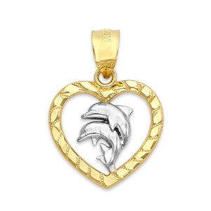 Solid Gold Dolphin Heart Pendant: 10k/14k Ocean Jewelry Gift