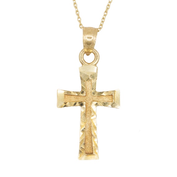 14k Gold Cross Pendant Necklace With Diamond Cut Finish Solid Image 0