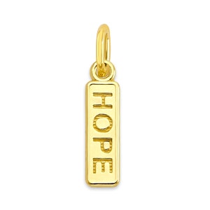 Dainty Solid 10k/14k Gold Rectangular "Hope" Engraved Charm with Jump Ring - Inspirational Jewelry Gifts for Positivity