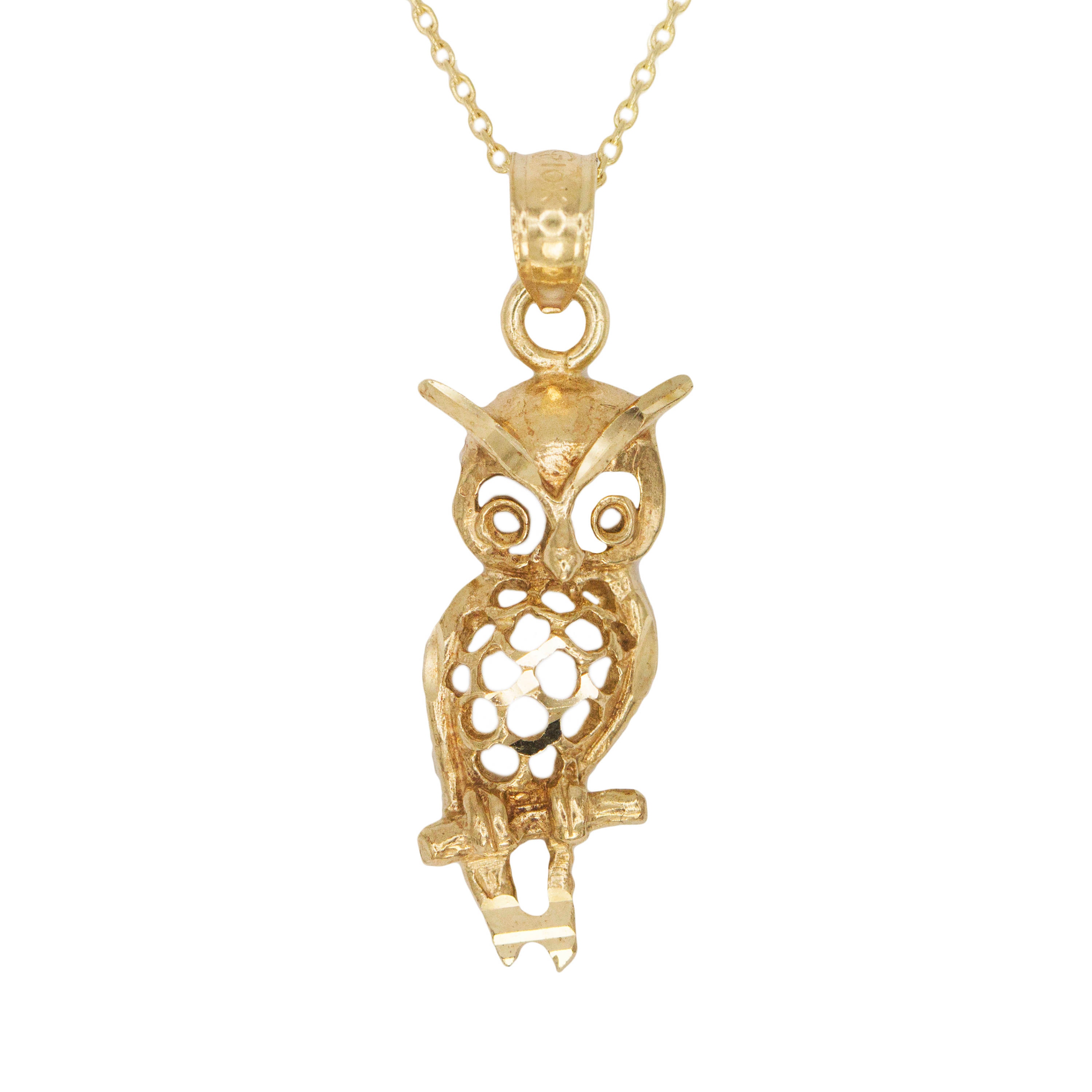 10k Yellow Gold Owl Necklace with Gold Chain Gold Animal | Etsy